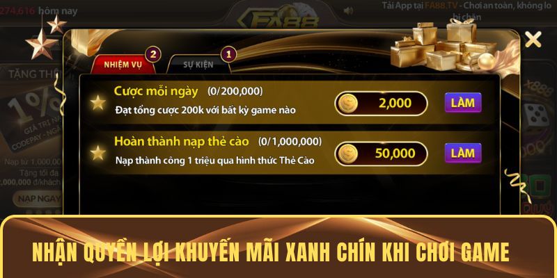 Nhận quyền lợi khuyến mãi xanh chín khi hoàn thành FA88 đăng nhập